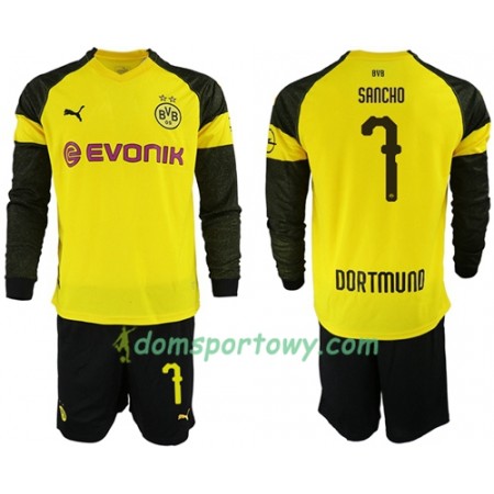 Koszulka Borussia Dortmund Sancho 7 Dziecięcy Domowe Koszulki Piłkarskie 2018-2019 Długi Rękaw